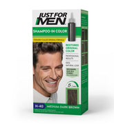 Just For Men Shampoo-In Color bottle being poured for fast gray coverage