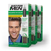 Just For Men Shampoo-In-Color light-medium-brown shade for natural gray coverage that lasts.