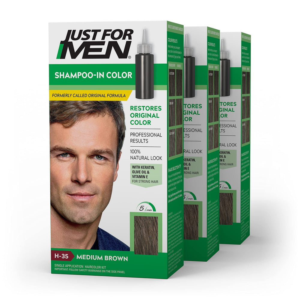 Just For Men Shampoo-In-Color medium brown bottle for natural gray coverage