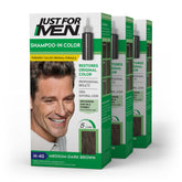Just For Men Shampoo-In Color pack with three applications for gray coverage.