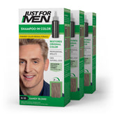 Just For Men Shampoo-In Color Sandy Blond packaging showing the 3-pack box set