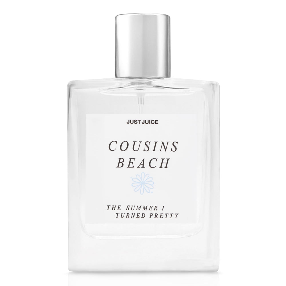 Just Juice Cousins Beach bottle pour shows a bright citrus opening for sunny days