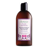 Just Nutritive Purple Shampoo bottle pours to neutralize brassiness for cooler tones.