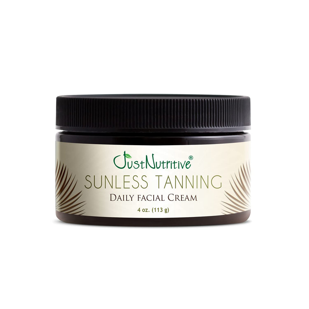 Just Nutritive sunless tanning daily facial cream bottle for even, natural-looking glow.