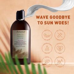 Just Nutritive sunless tanning lotion applied by hands for smooth coverage.