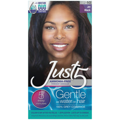 Just5 jet black color box and tube showing easy at-home gray coverage.