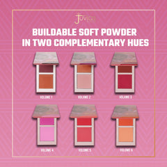 Juvia's Place Blushed Duo Volume4 rose-tone shade swirl offers soft flush.