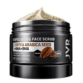 JVR Face Scrub bottle front showing coffee-based exfoliant for deep cleansing.