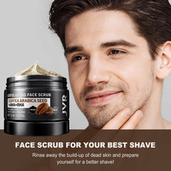 JVR Face Scrub texture close-up highlights gritty exfoliant for smoother skin.