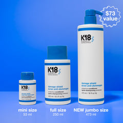 K18 Damage Shield packaging box highlights UV and environmental protection