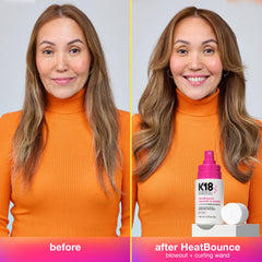 K18 HeatBounce application on hair demonstrates detangling and smoothing in use