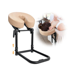 KAAMOS massage headrest for bed cradle providing neck support during home massage.