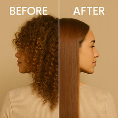 Kachita Spell chocolate keratin application demonstrating smoothing effect