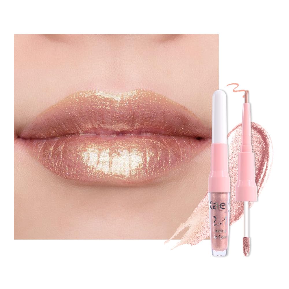 Kaely 2en1 labial metalico Champagne con delineador para trazos nítidos y duraderos.