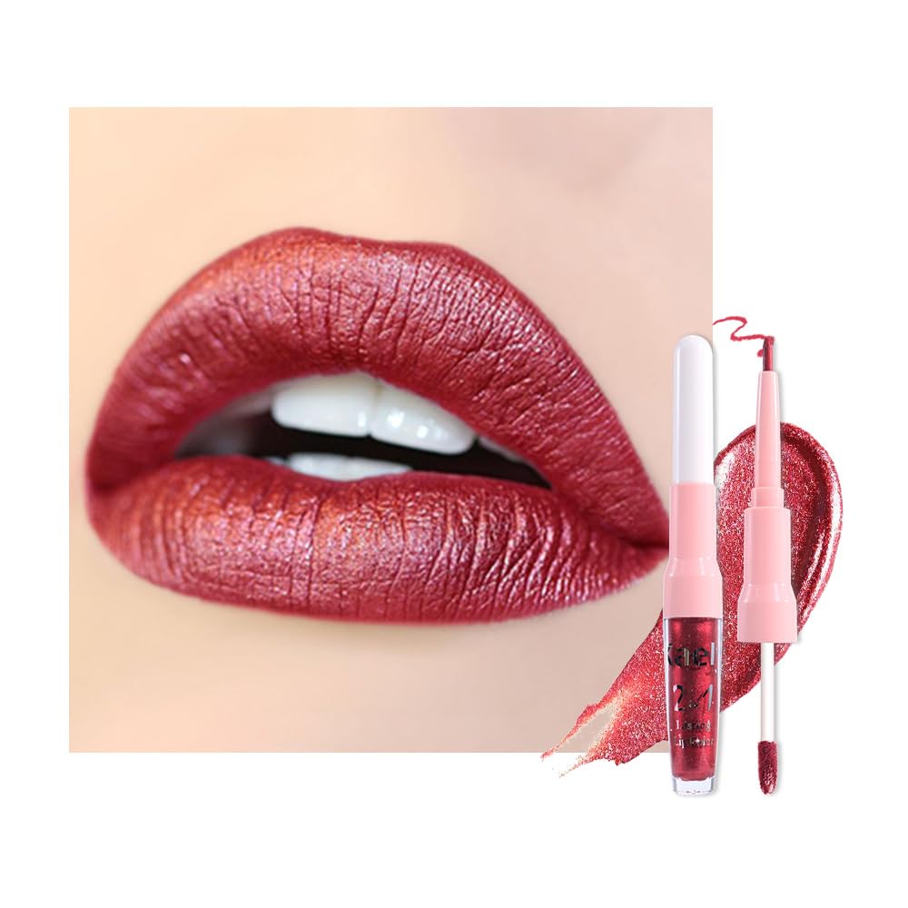 Kaely delineador labial metálico doble para definir y rellenar los labios
