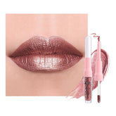 Kaely 2 en 1 barra labial metalico bronce oscuro para delinear y rellenar con brillo perlado.