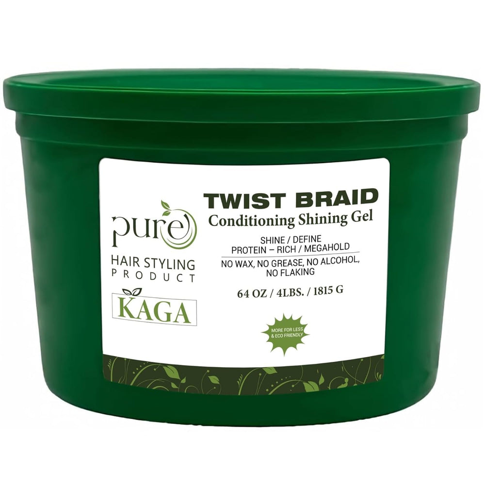 KAGA Pure O Natural Neatbraid gel jar showing strong hold for braids and sleek styles