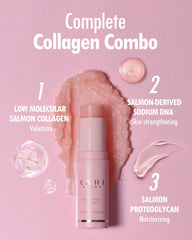 KAHI Collagen Balm Stick on lips provides nourishing moisture.