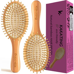 Kakating bamboo brush with beaded tips for scalp zone stimulation during brushing.