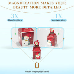Kakuje blue compact mirror opened 180 degrees for full-face visibility.