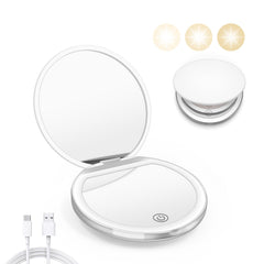 Kakuje compact mirror with light shows 1x/3x magnification for precise on-the-go grooming.