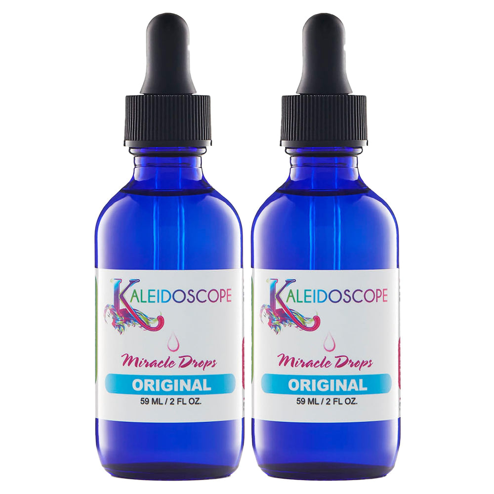Kaleidoscope Miracle Drops bottle pouring for quick absorption and scalp refresh