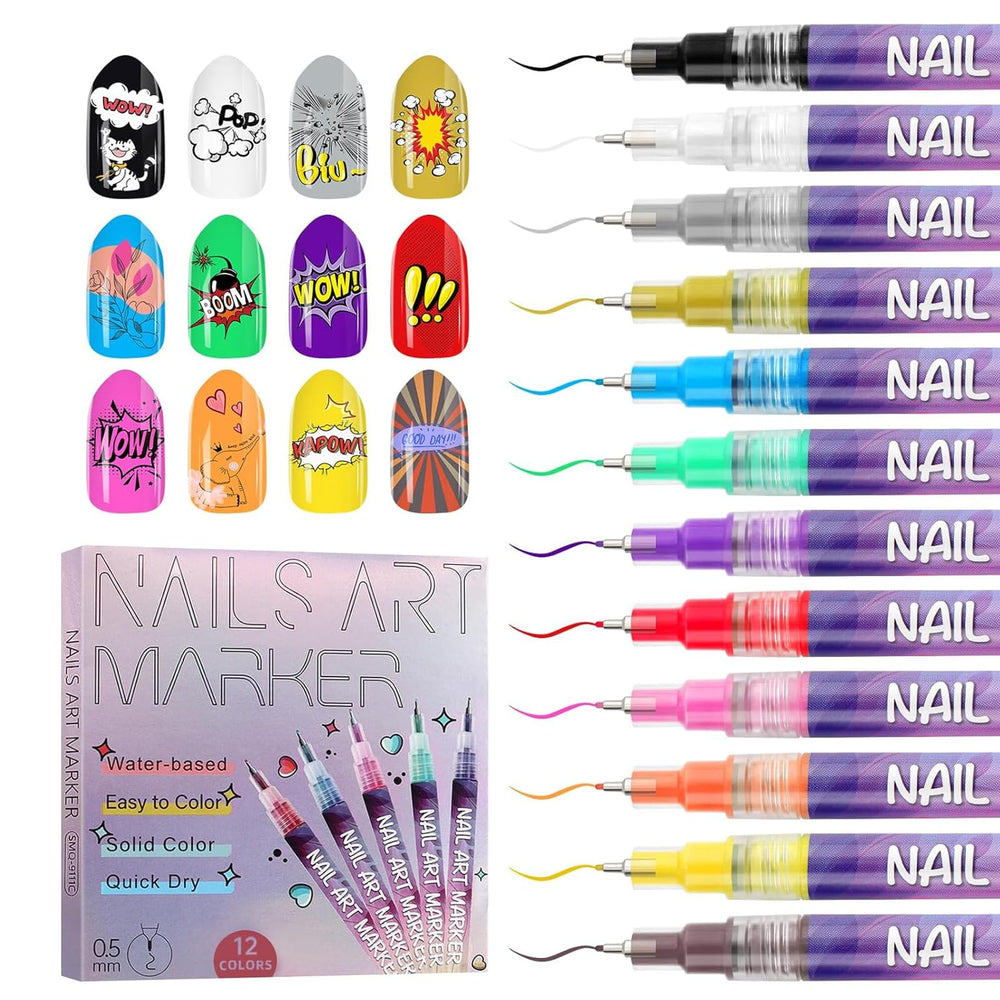 Kalolary 12-color nail art pens set for vibrant DIY nails with bold shades