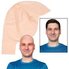 Kangaroo latex bald cap worn on head showing natural fit for stage makeup