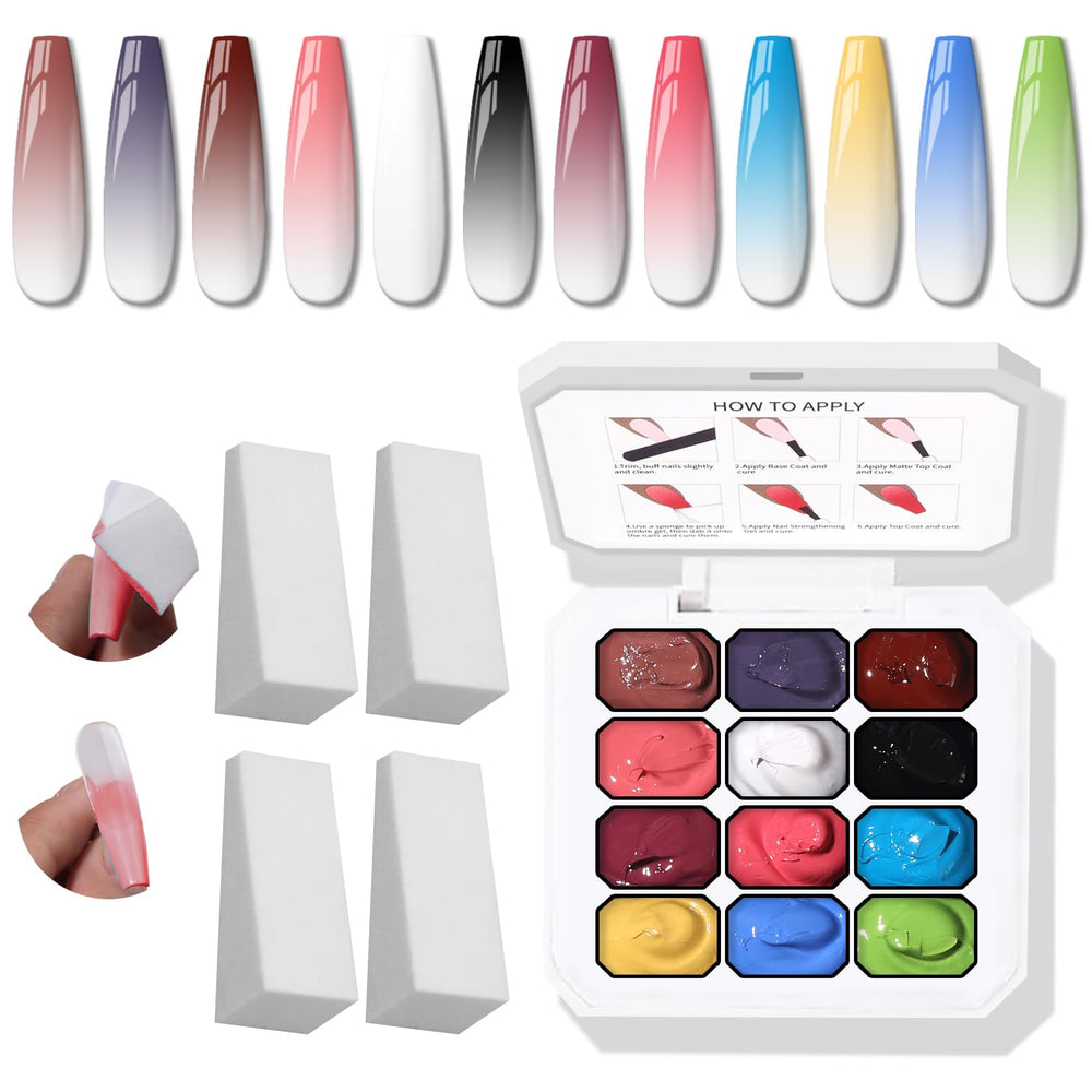 Karroy esponja pat gel uñas ombre 12 colores: degradado suave para uñas.