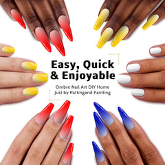 Karroy gradient nails closeup demonstrates vibrant pigment for bold color blends