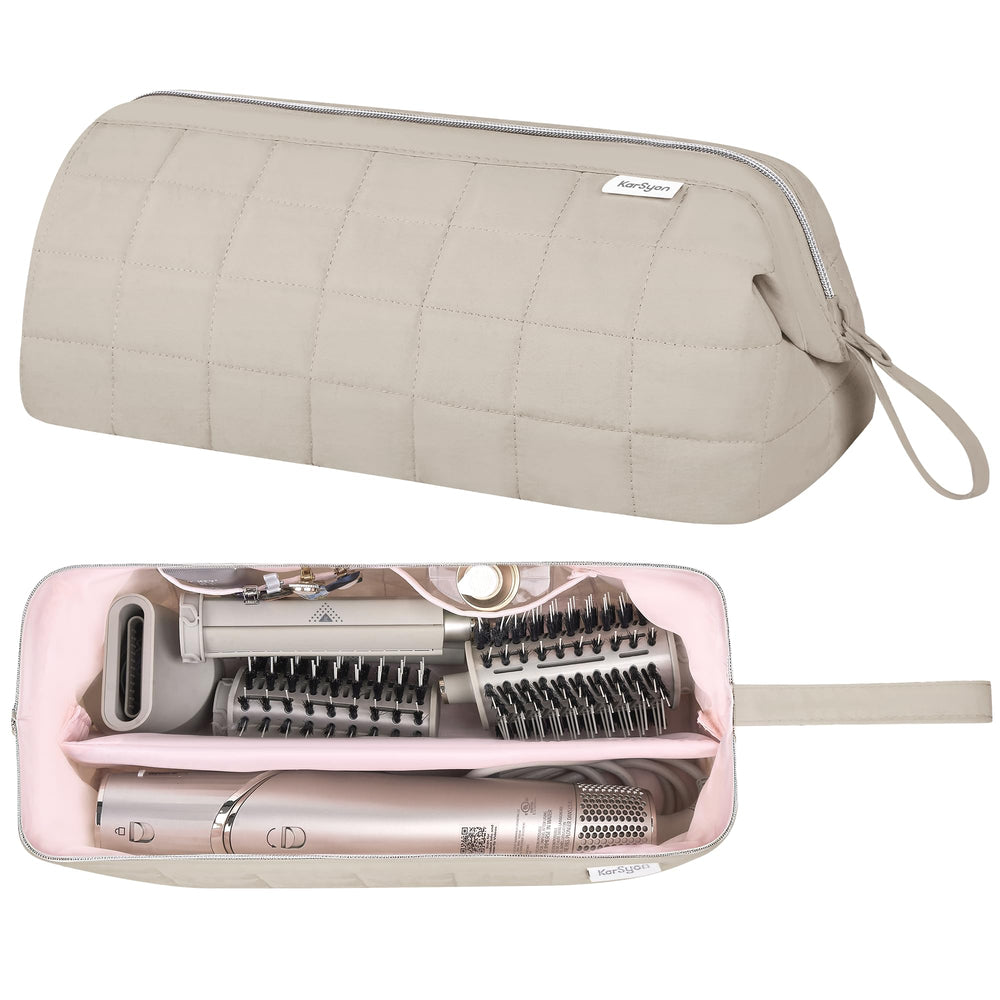 KarSyon hair tools case open; organized space for Shark FlexStyle and Dyson attachments