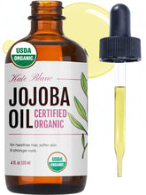 Kate Blanc Cosmetics jojoba oil bottle for pure hydration and smoothness.