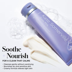 Damp skin application of Kate Somerville Goat Milk Moisturizing Cleanser during morning routine.