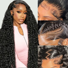 Kdmidun deep wave lace front wig 28in for natural volume and styling versatility.