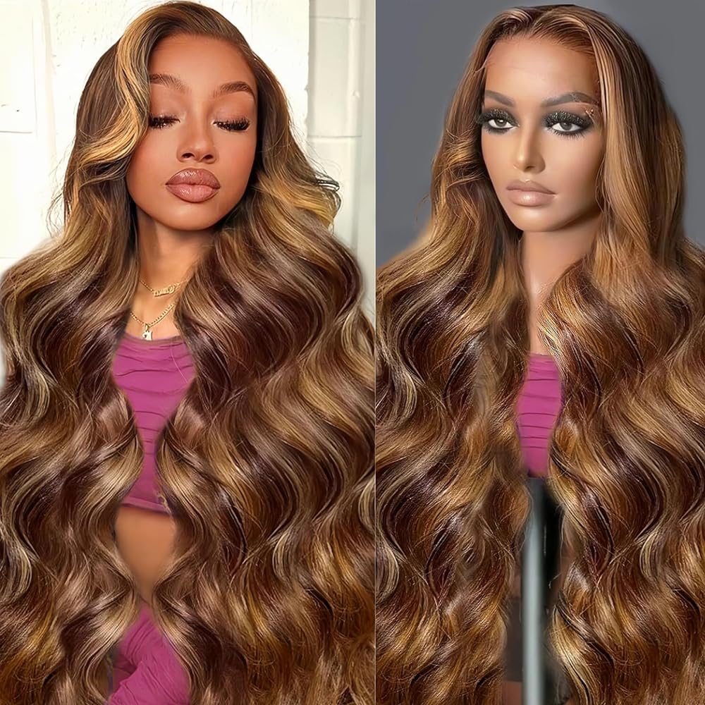 KeaBalo 28-inch highlight ombre lace front wig for natural daily styling