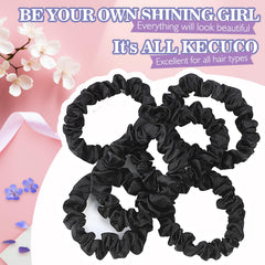 KECUCO satin scrunchie worn in ponytail delivers secure hold without snagging.