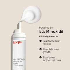Keeps Minoxidil Foam bottles close-up showing easy squeeze and quick application.