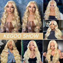 KEGOO 613 lace front wig body wave texture, versatile styling options.