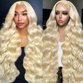 KEGOO 613 lace front wig full view, natural blonde shine for daily wear.