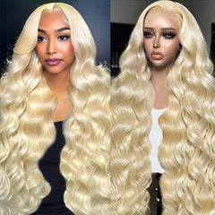 KEGOO 613 lace front wig full view, natural blonde shine for daily wear.