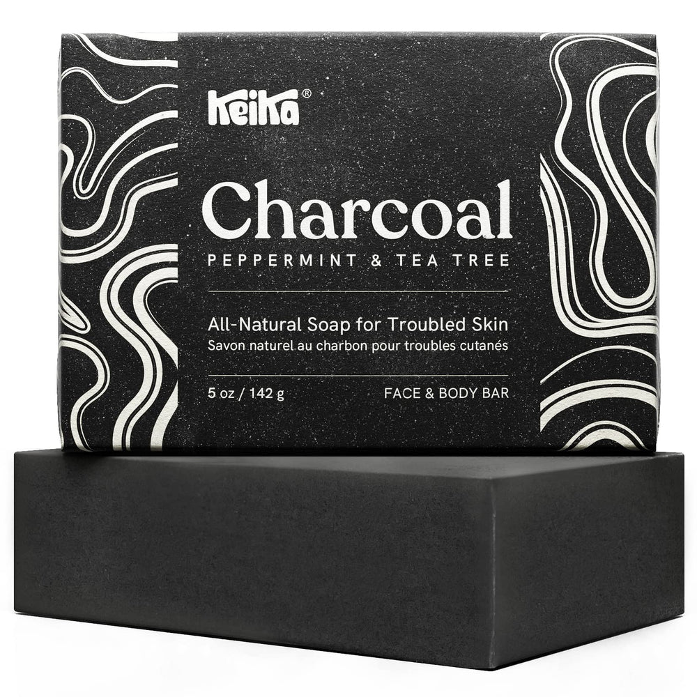 Keika Charcoal Black Soap Bar for face and body - gentle cleanse for all skin types.