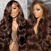 KEKEYY 28-inch chocolate brown lace front wig with natural-looking lace for daily wear