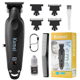 KEMEI 2293 trimmer close-up highlighting the zero-gap T-blade for precise edging