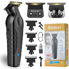 KEMEI 2299 trimmer close-up of zero-gap T-blade for precise lines