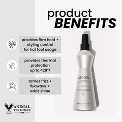 Kenra aerosol térmico con protección hasta 428 grados para herramientas de calor.