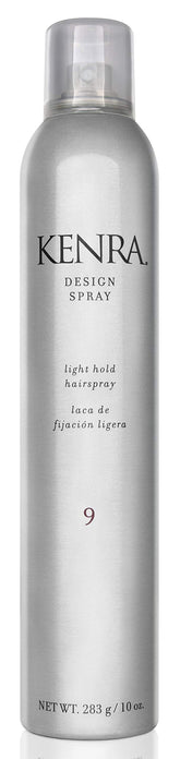Kenra Design Spray 9 bottle closeup showing a lightweight hold.