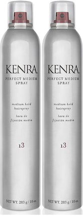 Kenra Perfect Medium Spray duo-pack with two 10 oz bottles for fast-drying styling.