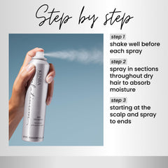 Applying Kenra Platinum Dry Shampoo on dry hair to absorb oil