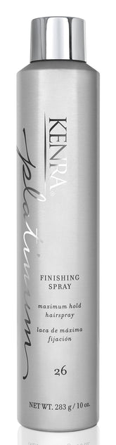 Kenra Platinum Finishing Spray 10oz bottle provides all-day hold for polished styles.