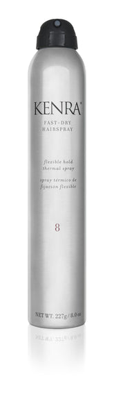 Kenra secado rápido aerosol: frasco que ofrece fijación ligera y uso diario.